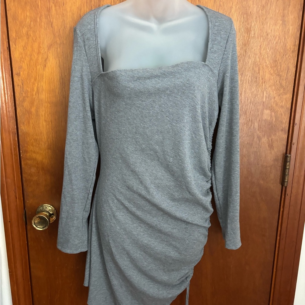 SHEIN Gray Long Sleeve Ruched Dress